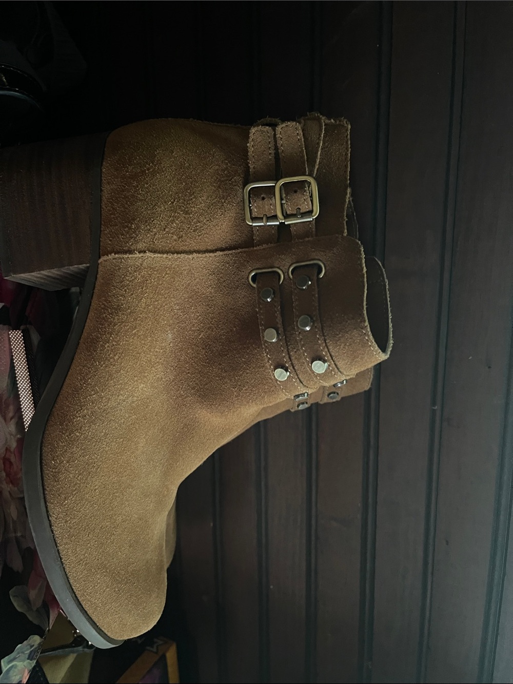 Koolaburra Tan Suede Ankle Boot with Buckle Straps